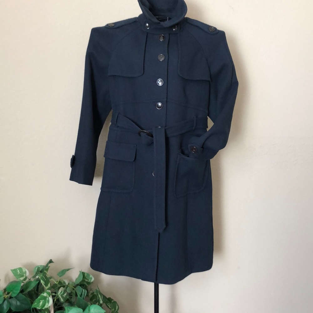 New Ann Taylor Navy Blue flap front pocket beautifully Fitted Winter Coat. Sz 14